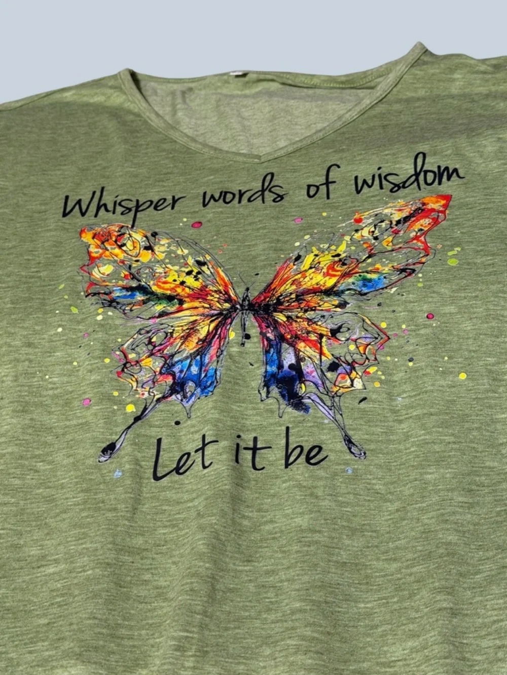 Whisper Words of Wisdom, LET IT BE Green Butterfly Top and Gray Shorts Set